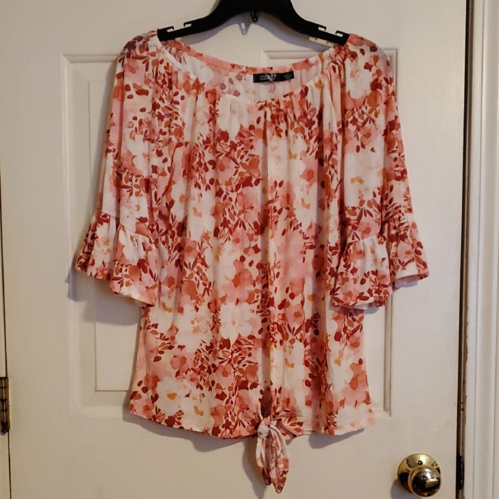 Pink and White Blouse Top